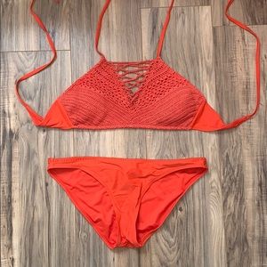 crochet bikini orange burnt reddish color TOP ONLY